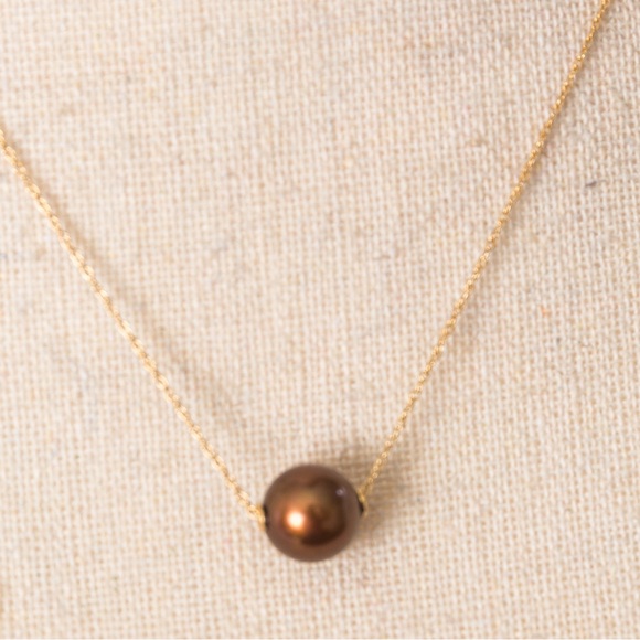 Minimalist floating pearl necklace chocolate pearl 14K choker chain necklace - Picture 13 of 16